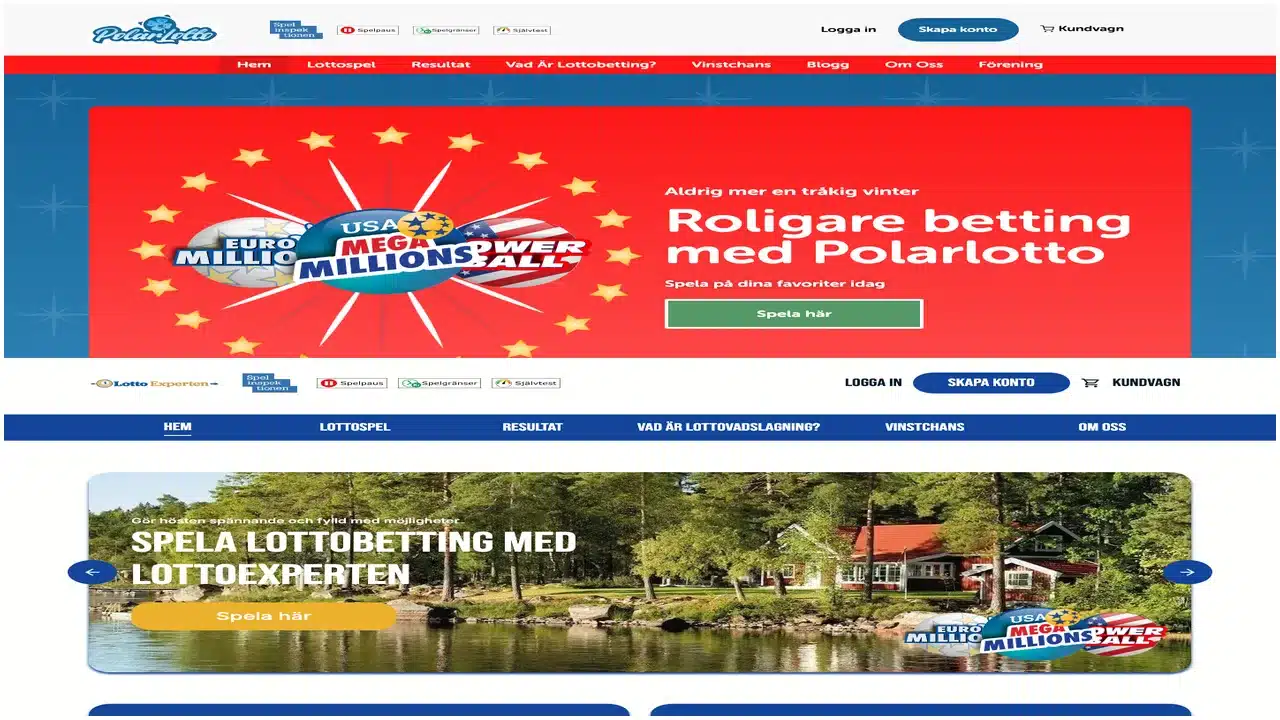 PolarLotto och Lottoexperten med olika varumärken och liknande navigation