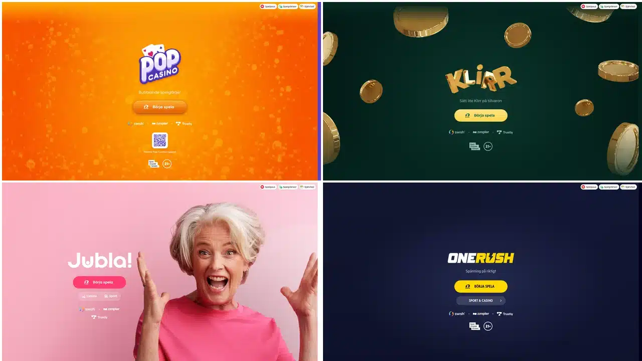 Pop, Klirr, Jubla och OneRushs startsidor i augusti 2026