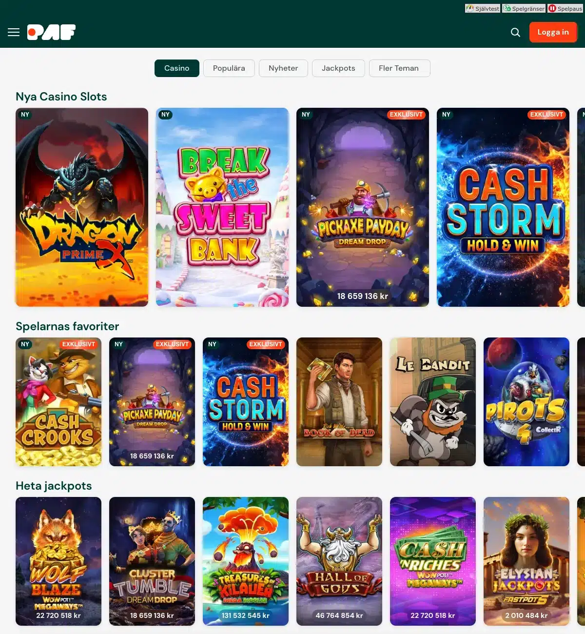 Sk&auml;rmdump av Pafs svenska casinosida