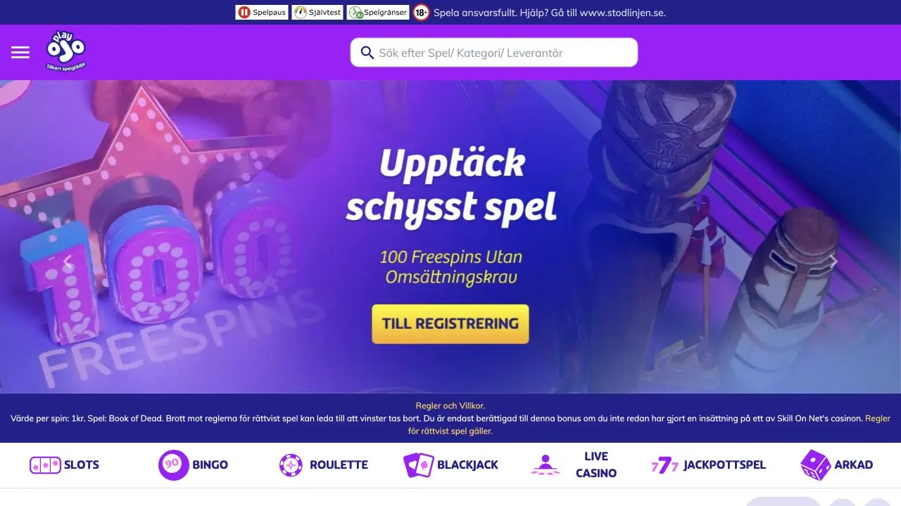 PlayOJOs svenska startsida, hämtad den 11 augusti 2026