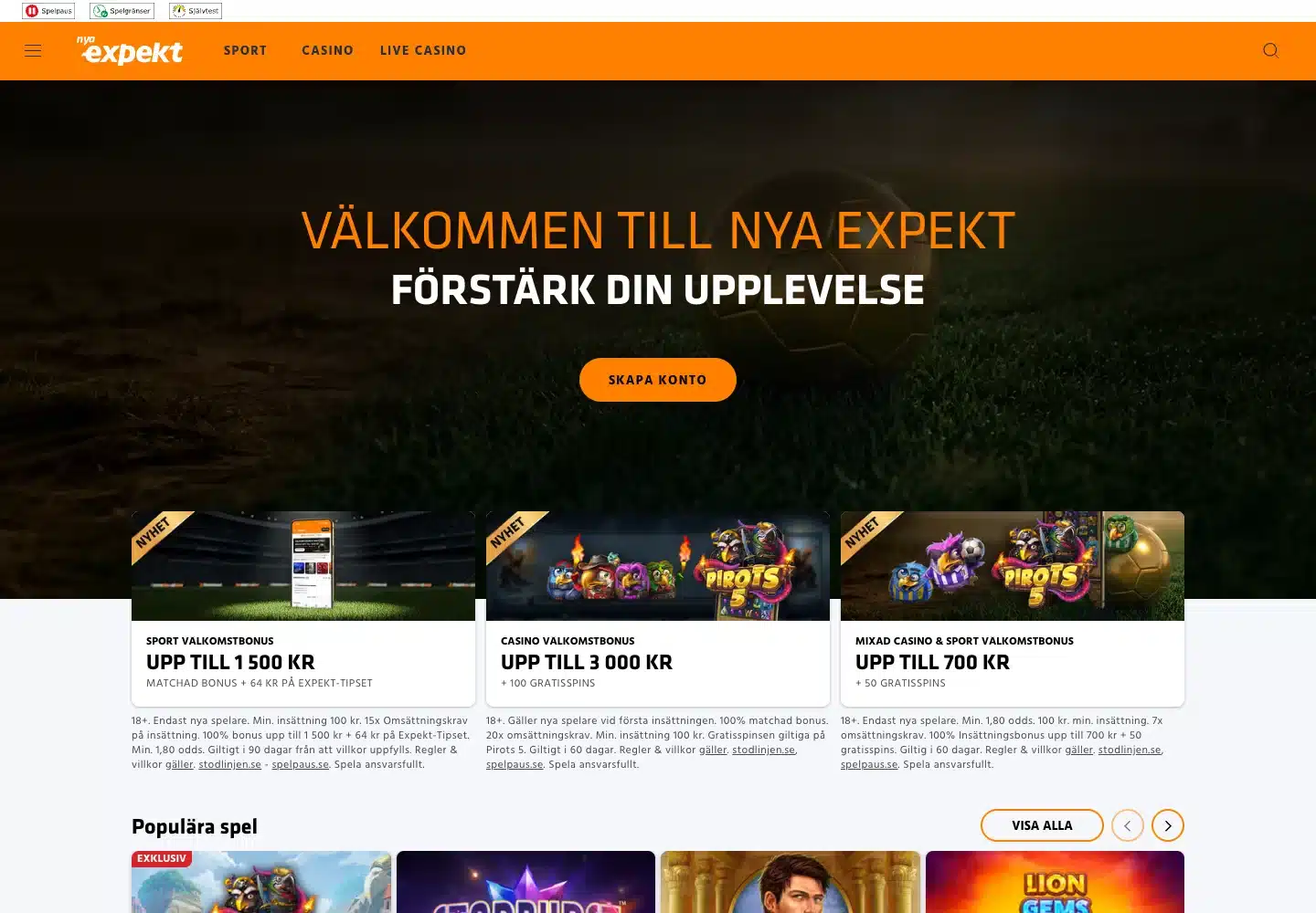 Expekts svenska startsida i september 2026