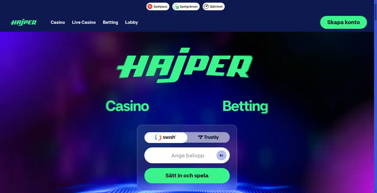 Startsidan p&aring; hajper.com f&ouml;r en utloggad svensk bes&ouml;kare den 6 september 2026