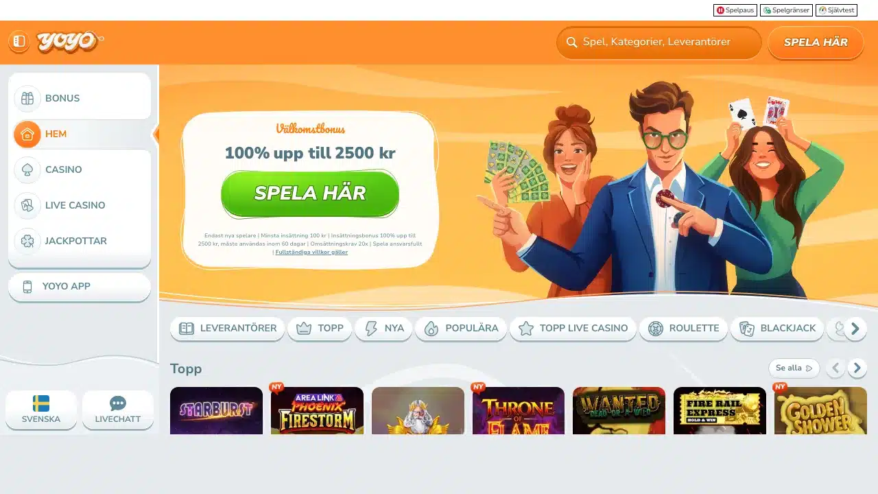 YoYo Casinos svenska startsida den 8 september 2026